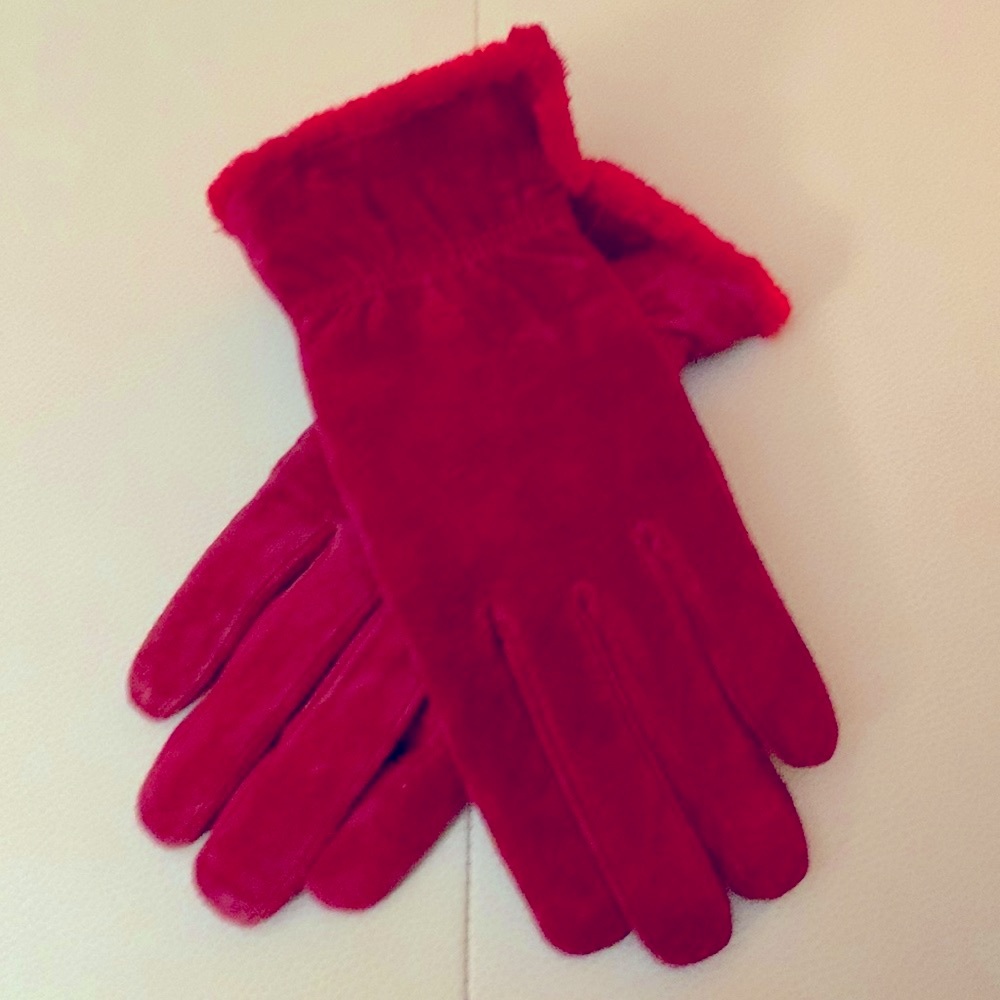 Insulated Suede Gloves New Cherry Red Winter Outerwear